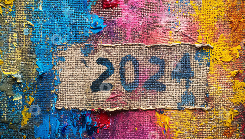Скачать Фон для фотосъемки выполнен из холста из мешковины с надписью даты 2024, сгенерированной искусственным интеллектом фотосток Ozero