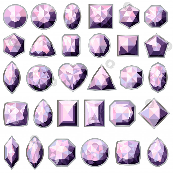 Скачать Большой набор различных видов фиолетовых, сиреневых драгоценных камней фотосток Ozero