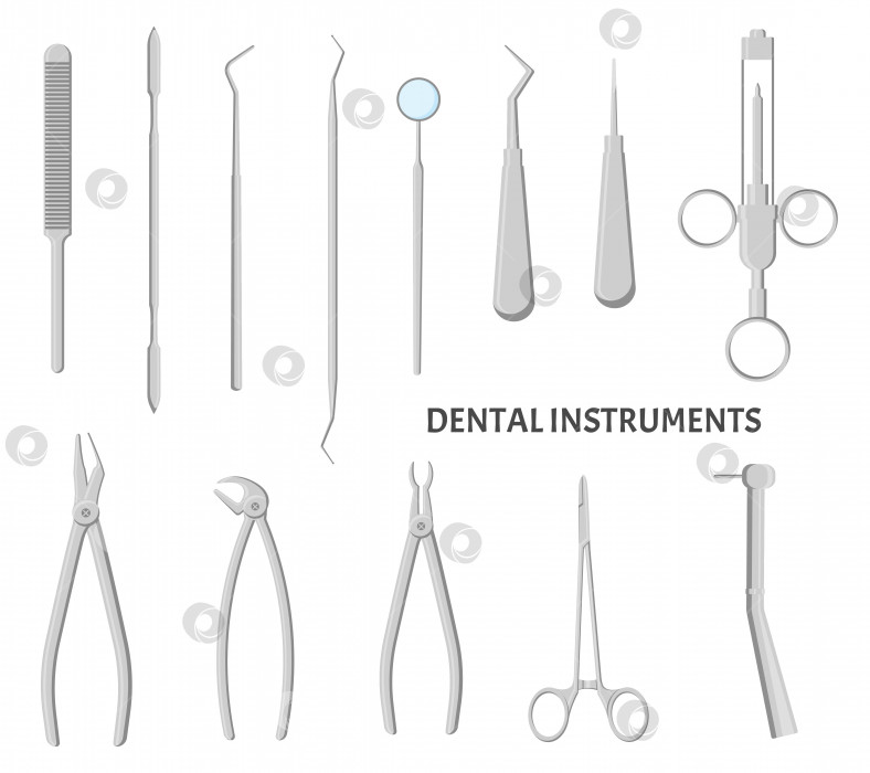 Скачать Набор стоматологических инструментов. Медицинское оборудование для ухода за зубами. фотосток Ozero