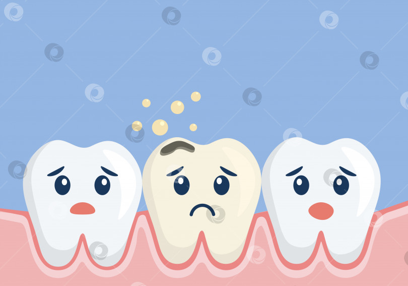 Скачать Концепция полости рта. Здоровые зубы и грустный зуб с кариесом. фотосток Ozero