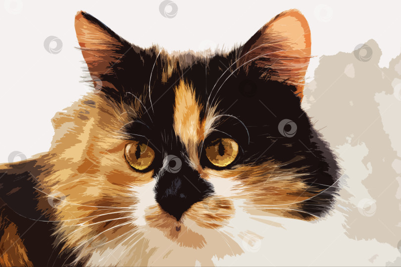 Скачать Абстрактное изображение кошки в стиле рисования кистью портрет крупным планом фотосток Ozero