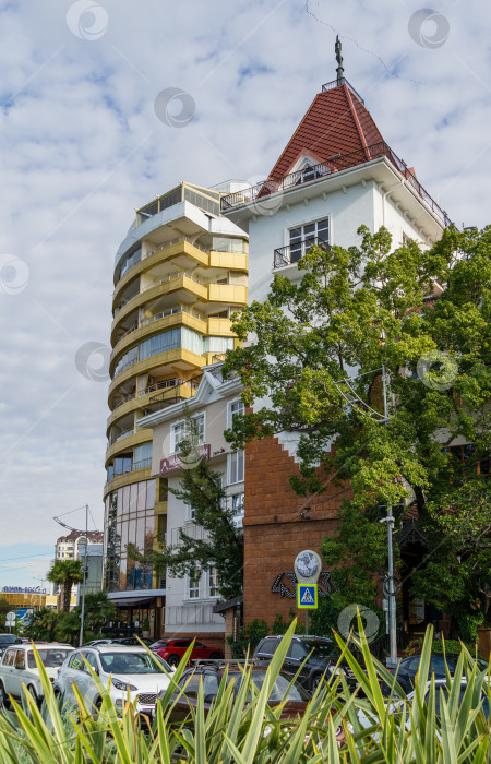 Скачать Сочи, Россия - 23 ноября 2020 года: Вид на улицу в центре города-курорта Сочи солнечным осенним днем фотосток Ozero