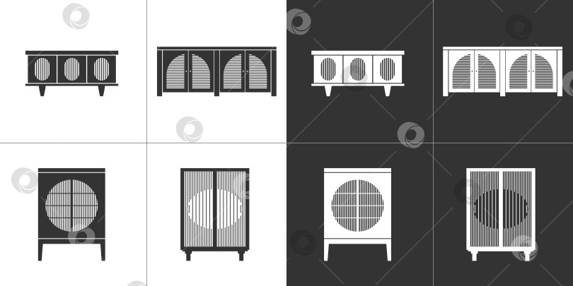 Скачать Набор мебельных иконок. Шкафы. Тумбочки. Белые и черные фотосток Ozero