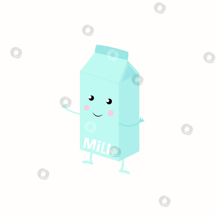 Скачать Векторная иллюстрация с забавным мультяшным персонажем: улыбающаяся картонная коробка с молоком, изолированная на белом фоне. фотосток Ozero