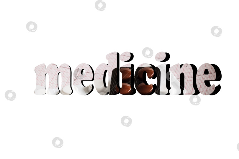 Скачать Слово "лекарство" изготовлено из упаковок таблеток, выделенных белым цветом фотосток Ozero