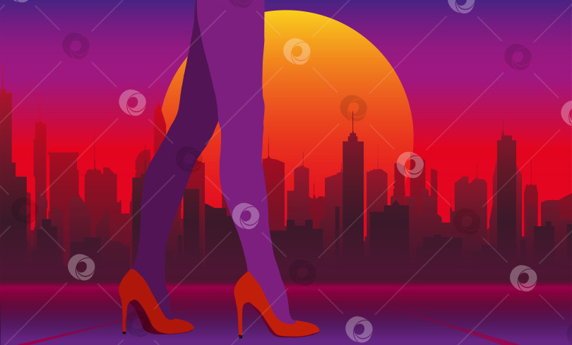 Скачать женские ножки на красных шпильках на фоне футуристического города фотосток Ozero