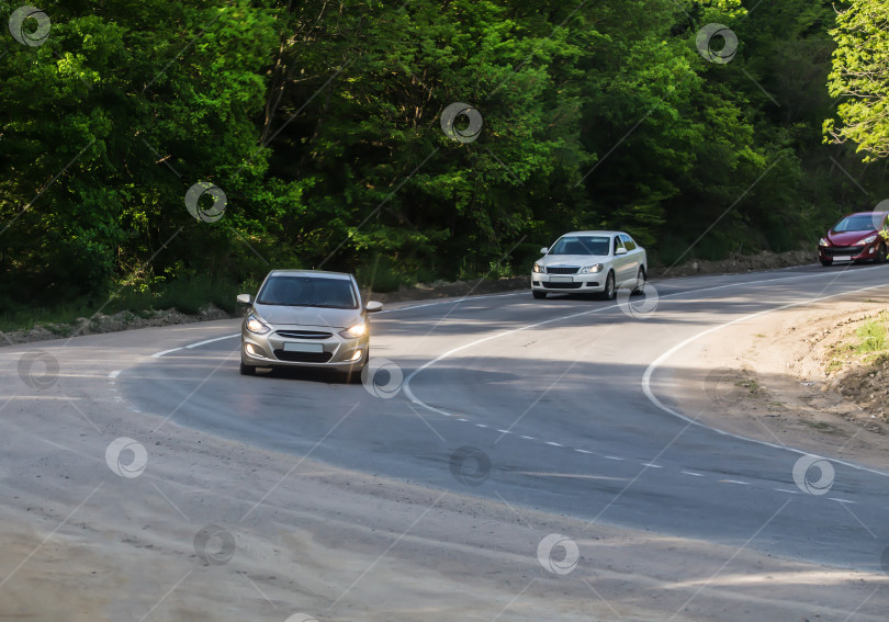 Скачать Машины движутся по дороге в лесу фотосток Ozero