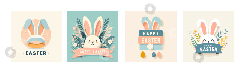 Скачать Дизайн концепции Счастливой Пасхи, шаблон истории и баннер с кроликом. Счастливая Пасха, нарисованная от руки фотосток Ozero