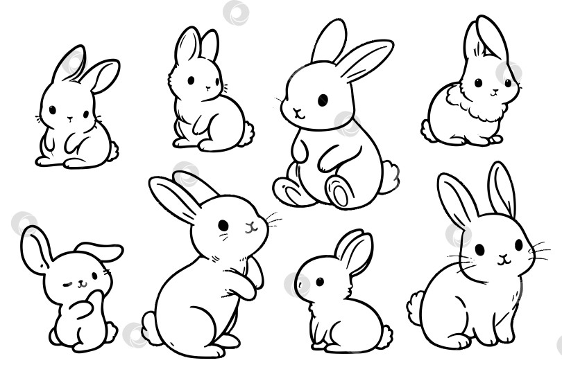 Скачать Заяц-кролик в стиле рисования непрерывной линией. Черный линейный эскиз зайца, выделенный на белом фоне. Векторная иллюстрация фотосток Ozero