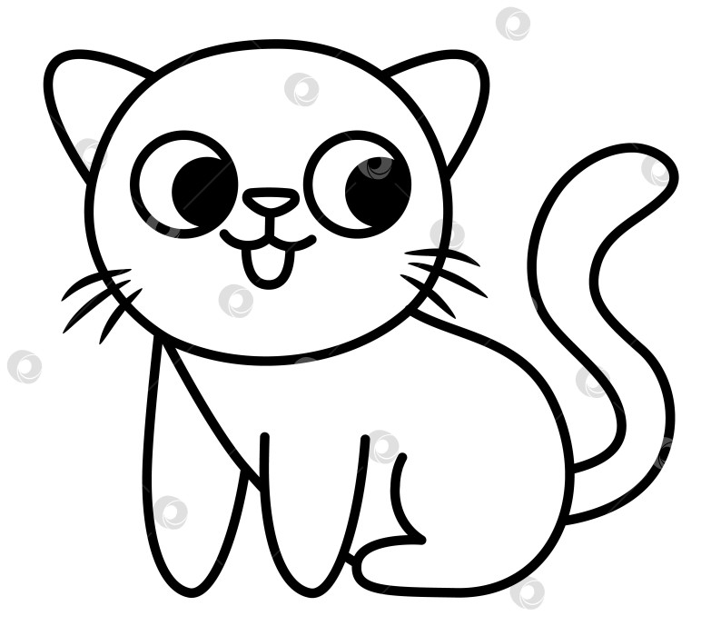 Скачать Векторная черно-белая иллюстрация кошки для детей. Милый линейный персонаж животного для детей. Значок мультяшного котенка или страница раскраски фотосток Ozero