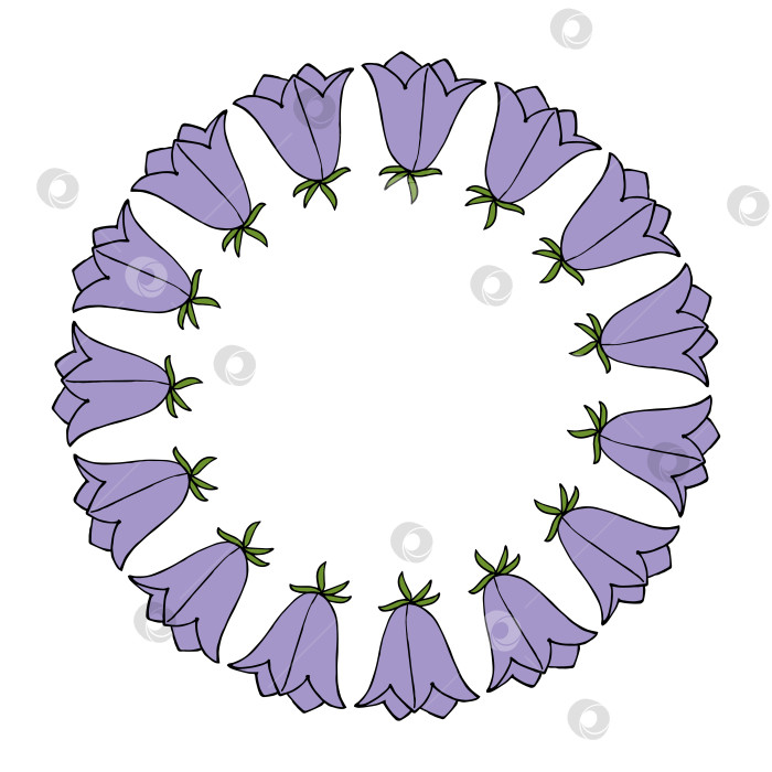 Скачать Круглая рамка с цветами колокольчика на белом фоне. Векторное изображение. фотосток Ozero