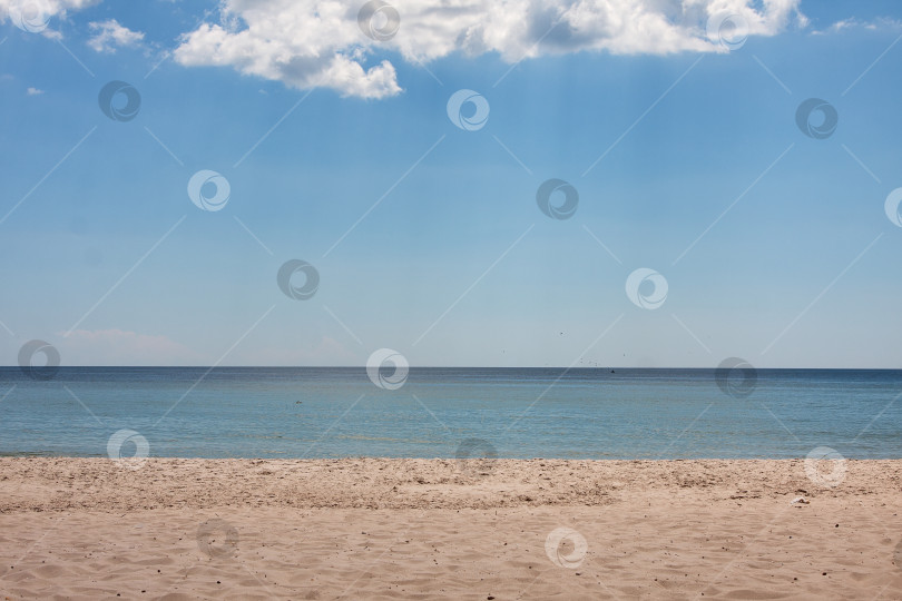 Скачать Вид на тропический пляж. Спокойный и расслабляющий пустынный пляж, голубое небо и белый песок. Безлюдно. Вид на тропический пляж. Спокойный и расслабляющий пустынный пляж, голубое небо и белый песок. Безлюдно фотосток Ozero