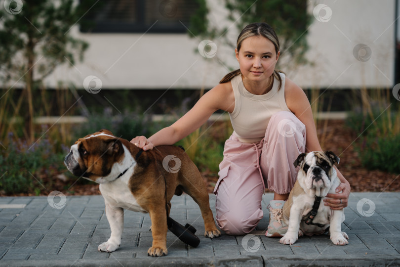 Скачать Девушка с собаками фотосток Ozero