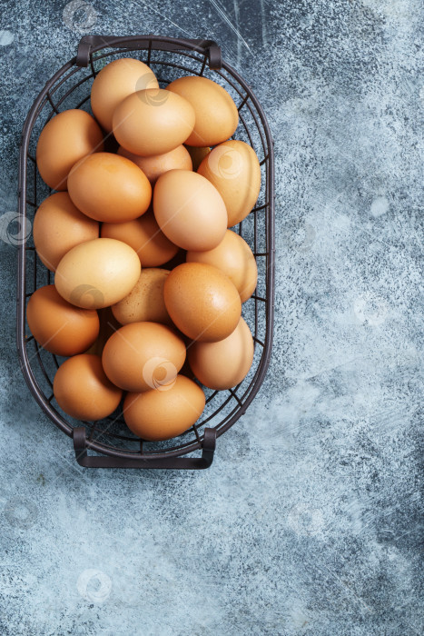 Скачать Куриные яйца в металлической корзине сверху с местом для копирования фотосток Ozero