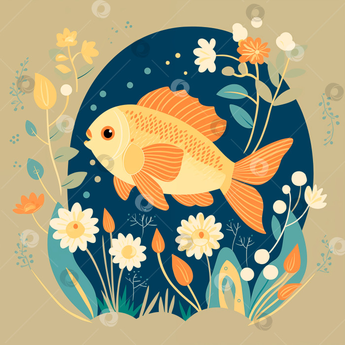 Скачать Иллюстрация с милой золотой рыбкой фотосток Ozero