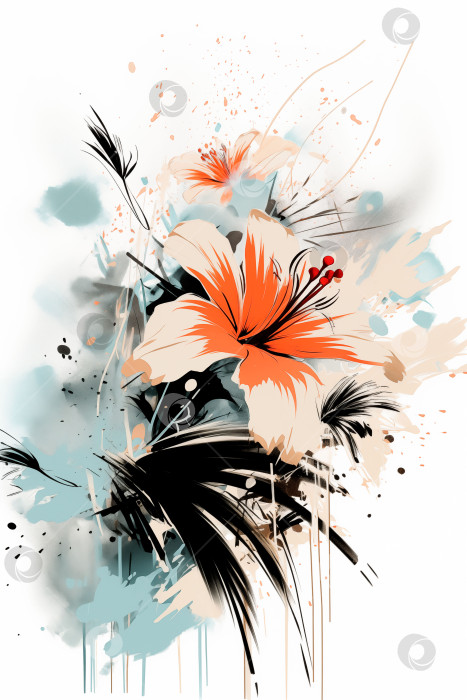 Скачать Гранжевый цветочный фон с цветами лилии и апельсина фотосток Ozero