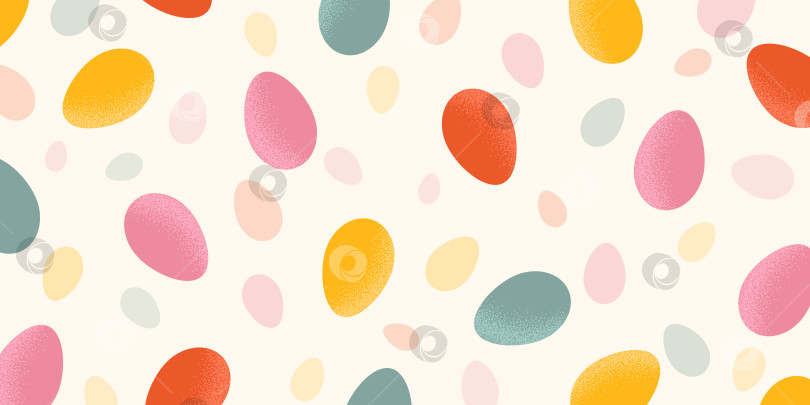 Скачать Праздничный фон для счастливой Пасхи с рисунком из разноцветных яиц. Овальные геометрические формы с зернистой текстурой. Креативная концепция для баннера, рекламы, приглашений, поздравлений, распродажи. фотосток Ozero