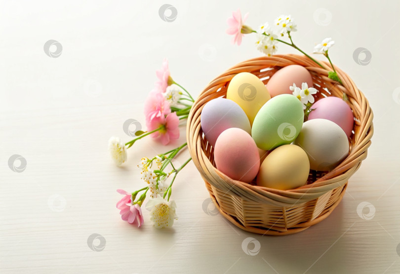 Скачать Разноцветные пасхальные яйца в корзине фотосток Ozero