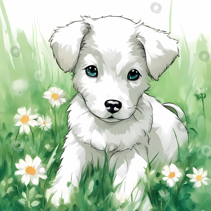 Скачать Иллюстрация с милым белым щенком фотосток Ozero