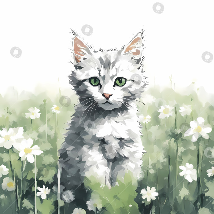 Скачать Иллюстрация с милым белым котенком фотосток Ozero