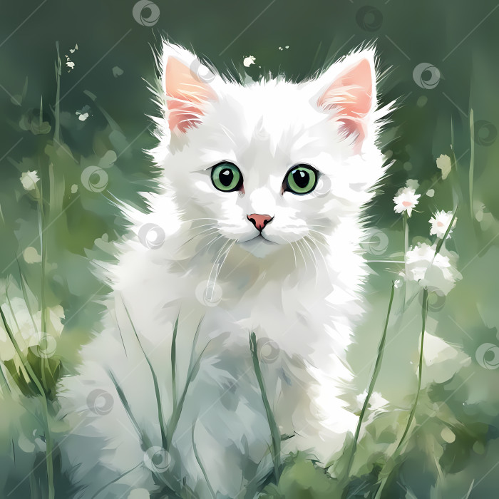 Скачать Иллюстрация с милым белым котенком фотосток Ozero