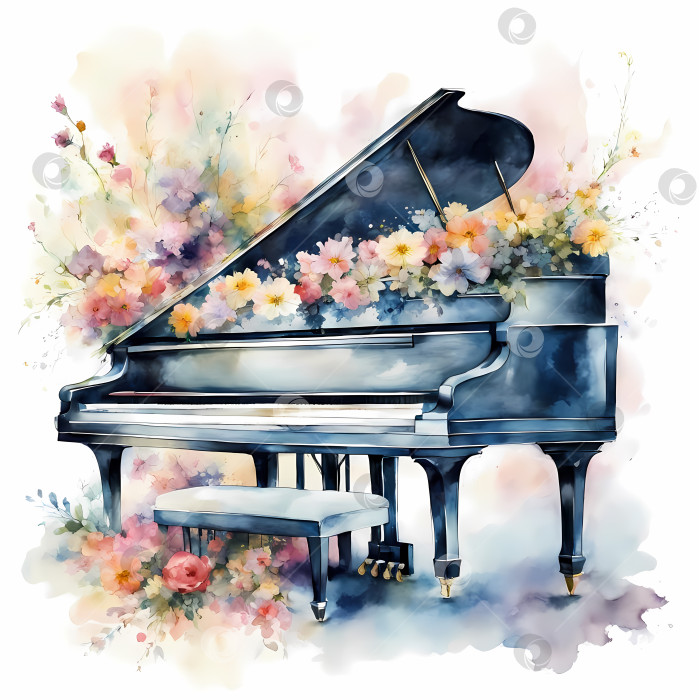 Скачать Иллюстрация, изображающая концертный рояль в обрамлении цветов фотосток Ozero