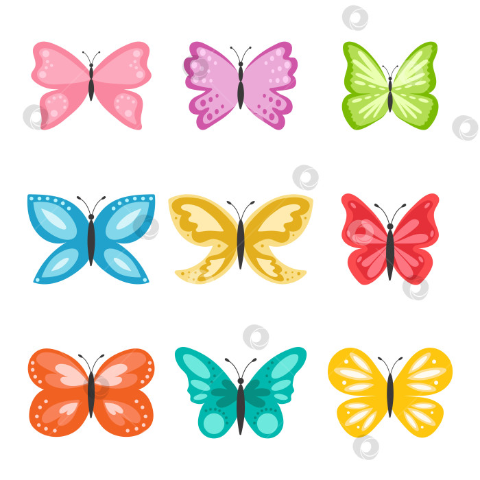 Скачать Набор бабочек. Разноцветные векторные бабочки на белом фоне. фотосток Ozero