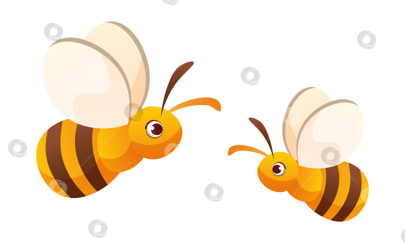 Скачать Мультяшная желтая летающая пчела. Милая полосатая пчела. Весенне-летние насекомые. фотосток Ozero