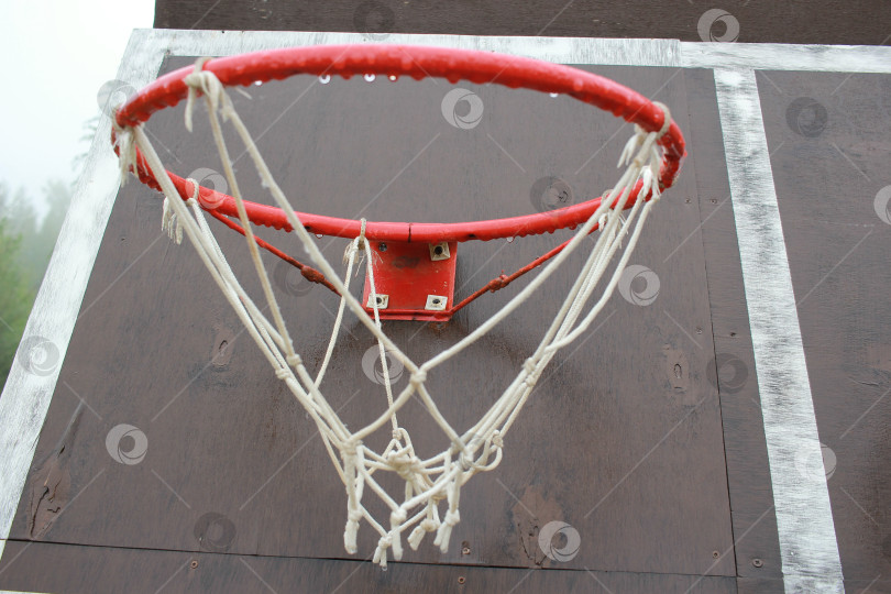 Скачать мокрое баскетбольное кольцо с сеткой после дождя. фотосток Ozero