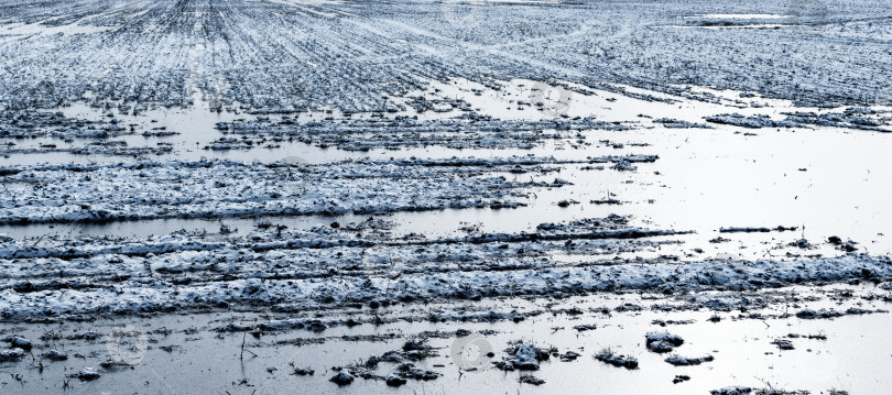 Скачать Частично затопленные и замерзшие сельскохозяйственные поля фотосток Ozero