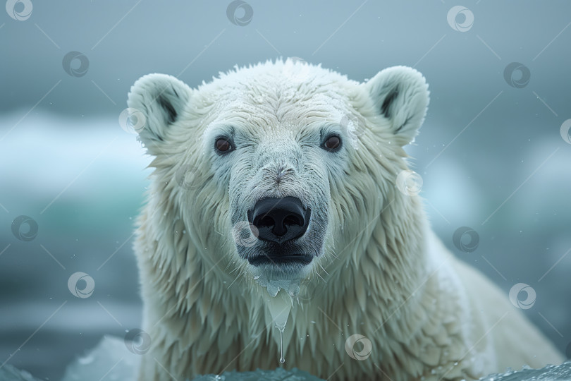 Скачать белый медведь выныривает из-под воды среди льдов фотосток Ozero