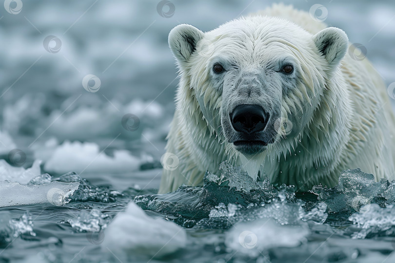 Скачать белый медведь выныривает из-под воды среди льдов фотосток Ozero