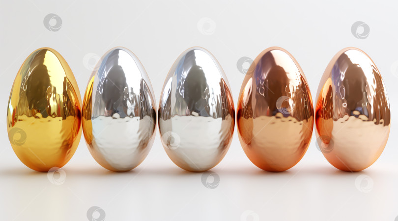 Скачать Разноцветные пасхальные яйца из цветных металлов на светлом фоне, сгенерированные искусственным интеллектом фотосток Ozero