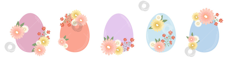 Скачать Набор пасхальных яиц, украшенных цветами. Пасхальные яйца в пастельных тонах. фотосток Ozero
