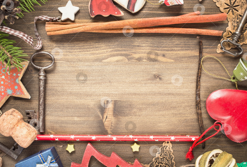 Скачать Рамка из разных рождественских украшений фотосток Ozero