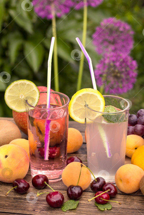 Скачать Свежий лимонад и спелые фрукты по вертикали фотосток Ozero