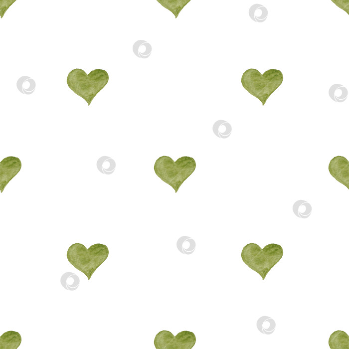 Скачать бесшовный акварельный узор из зеленых сердечек на белом фоне. любовь к природе фотосток Ozero