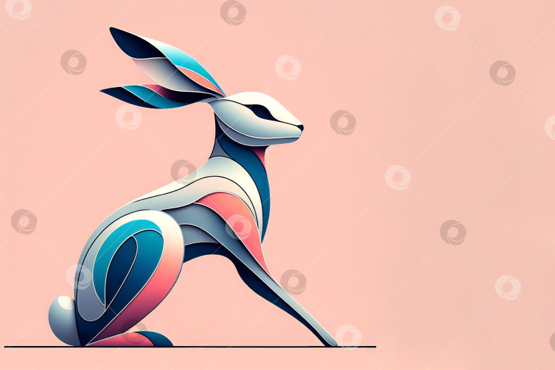 Скачать современный линейный рисунок пасхального кролика на цветном фоне. фотосток Ozero