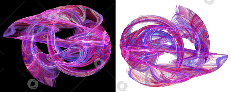 Скачать Воздушные, плавные, округлые узоры на черном и белом фоне создаются синими и фиолетовыми изогнутыми линиями. Элементы абстрактного фрактального графического дизайна. 3D-рендеринг. 3D-иллюстрация. фотосток Ozero