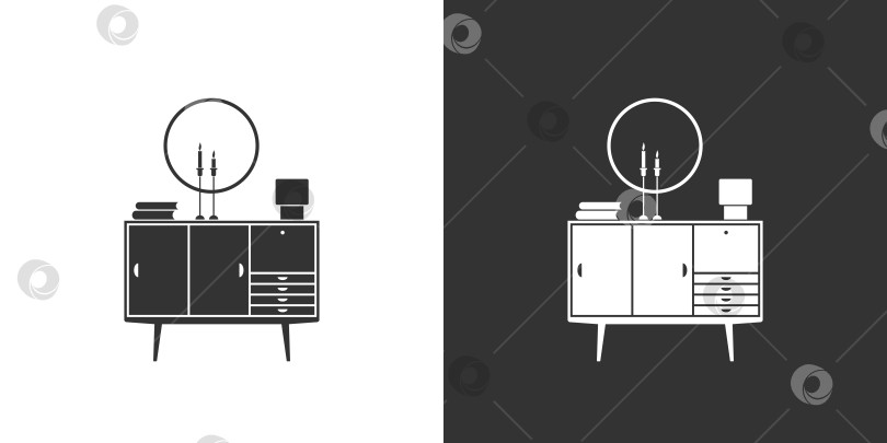Скачать Плоская интерьерная иконка с тумбочкой. Чёрная и белая фотосток Ozero