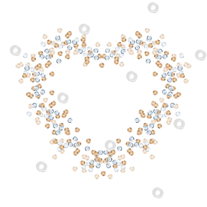Скачать Разноцветные пайетки для рукоделия. Пайетки расположены в форме сердца. Акварельная иллюстрация конфетти. Для оформления фона, приглашения на свадьбу, поздравительной открытки. Сохраните дату фотосток Ozero