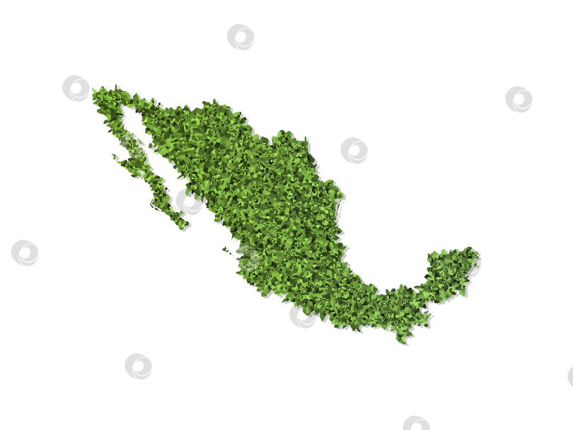 Скачать Векторный изолированный значок упрощенной иллюстрации с зеленым травянистым силуэтом карты Мексики. Белый фон фотосток Ozero