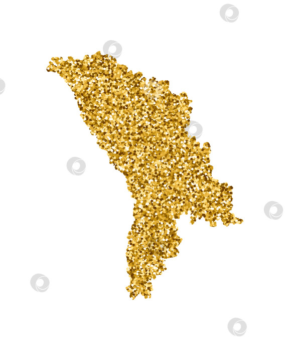 Скачать Векторная изолированная иллюстрация с упрощенной картой Молдовы. Украшена блестящей текстурой золотого блеска. Рождественское и новогоднее оформление поздравительной открытки. фотосток Ozero