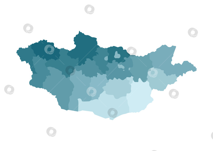 Скачать Векторная изолированная иллюстрация упрощенной административной карты Монголии. Границы регионов. Красочные силуэты синего цвета хаки фотосток Ozero
