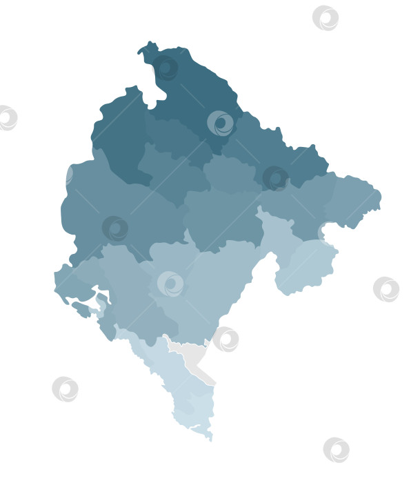 Скачать Векторная изолированная иллюстрация упрощенной административной карты Черногории. Границы регионов. Красочные силуэты синего цвета хаки. фотосток Ozero