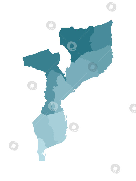 Скачать Векторная изолированная иллюстрация упрощенной административной карты Мозамбика. Границы провинций, регионов. Красочные силуэты синего цвета хаки фотосток Ozero