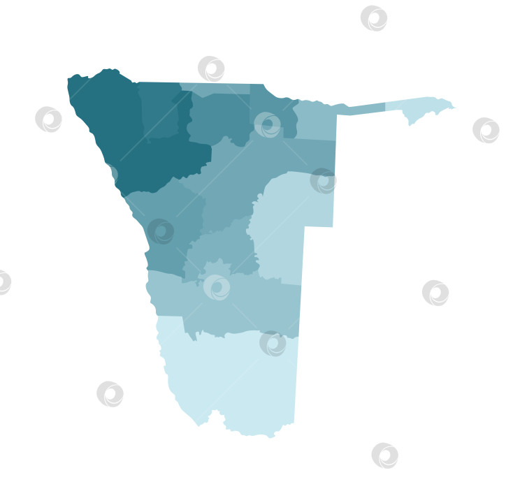 Скачать Векторная изолированная иллюстрация упрощенной административной карты Намибии. Границы регионов. Красочные силуэты синего цвета хаки. фотосток Ozero
