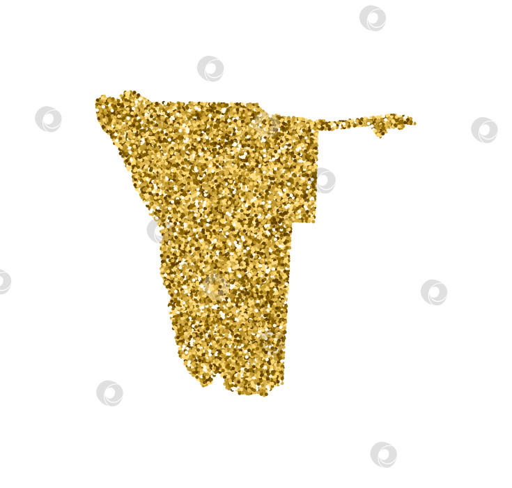 Скачать Векторная изолированная иллюстрация с упрощенной картой Намибии. Украшена блестящей текстурой золотого блеска. Новогоднее и рождественское украшение для поздравительной открытки. фотосток Ozero