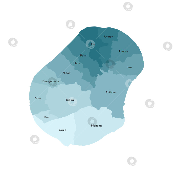 Скачать Векторная изолированная иллюстрация упрощенной административной карты Науру. Границы и названия округов, областей. Красочные силуэты синего цвета хаки фотосток Ozero