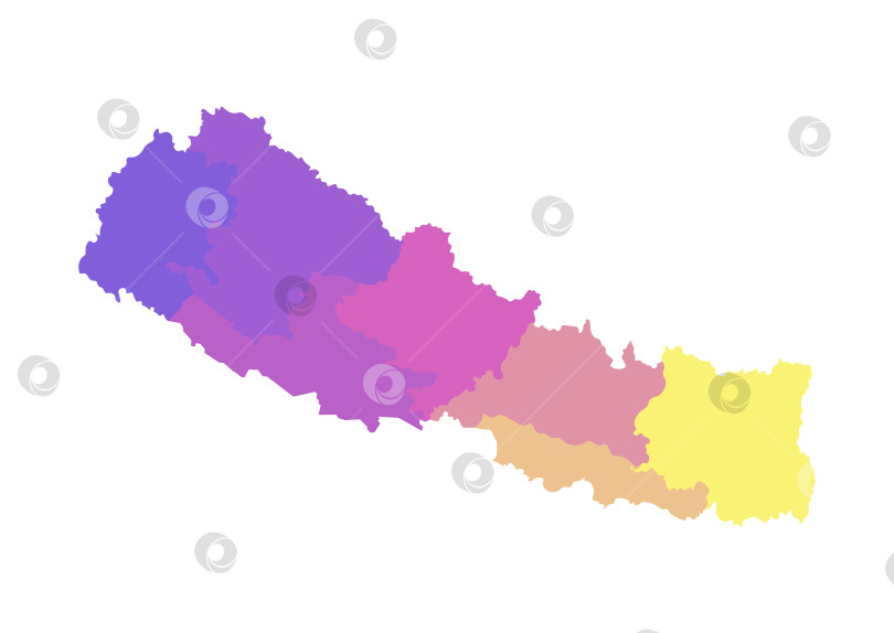 Скачать Векторная изолированная иллюстрация упрощенной административной карты Непала. Границы провинций. Разноцветные силуэты. фотосток Ozero